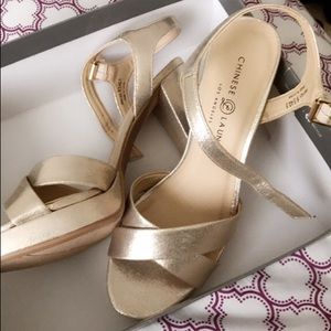 Gold high heels worn once